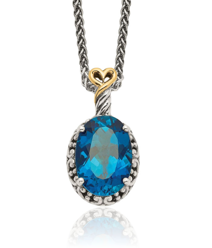 925 Sterling Silver Vintage Oval London Blue Topaz Chain Necklace Gemstone Pendant Charm