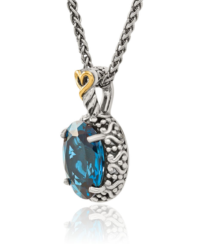 925 Sterling Silver Vintage Oval London Blue Topaz Chain Necklace Gemstone Pendant Charm