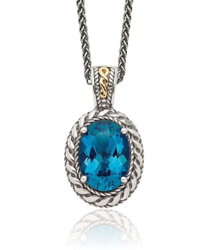 925 Sterling Silver Vintage Oval London Blue Topaz Chain Necklace Gemstone Pendant Charm