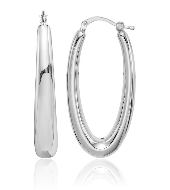 925 Sterling Silver Oval Medium Hoop Earrings