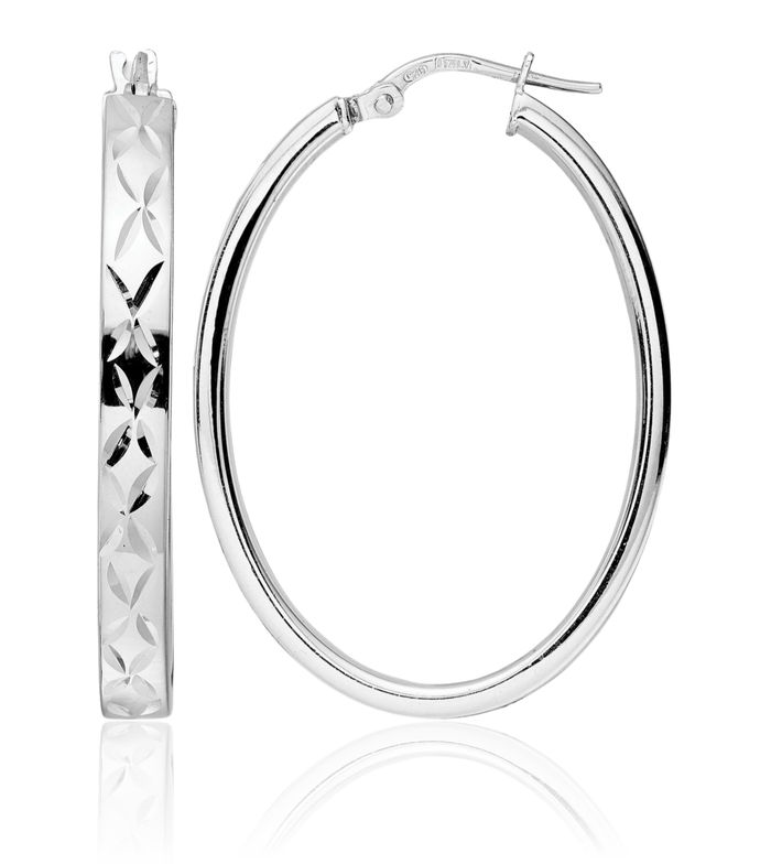 925 Sterling Silver Oval Medium Hoop Earrings