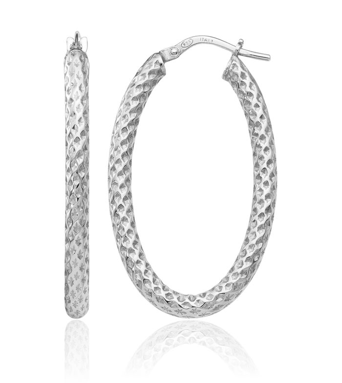 925 Sterling Silver Oval Medium Hoop Earrings