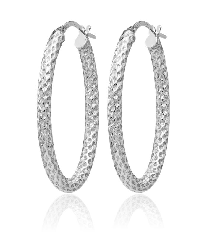 925 Sterling Silver Oval Medium Hoop Earrings