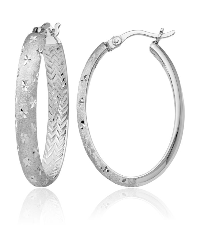 925 Sterling Silver Oval Medium Hoop Earrings