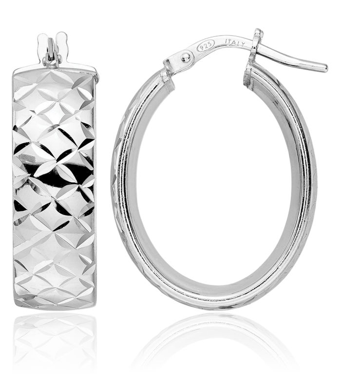 925 Sterling Silver Oval Medium Hoop Earrings
