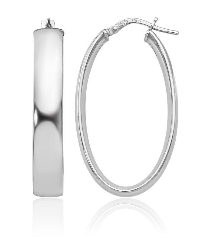 925 Sterling Silver Oval Medium Hoop Earrings