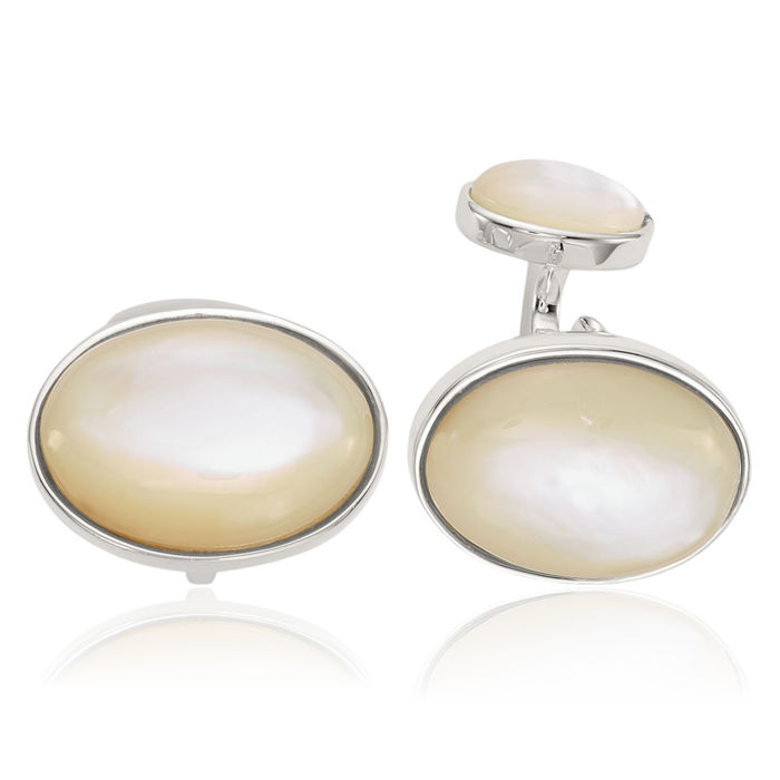 925 Sterling Silver Oval Mother of Pearl Cuff Links