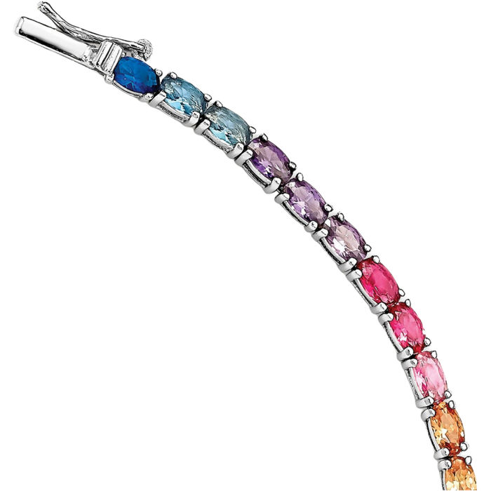 925 Sterling Silver Oval Multi-color Cubic Zirconia CZ Tennis Bracelet