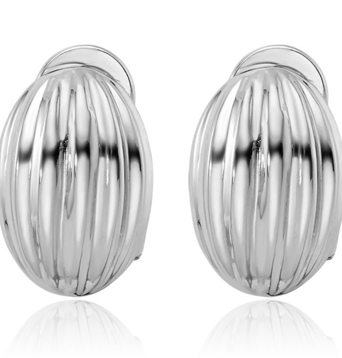 925 Sterling Silver Oval Non Pierced Clip On Stud Earrings