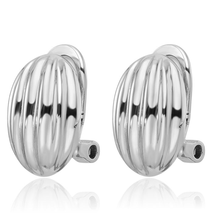 925 Sterling Silver Oval Non Pierced Clip On Stud Earrings