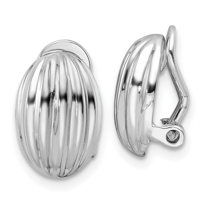 925 Sterling Silver Oval Non Pierced Clip On Stud Earrings