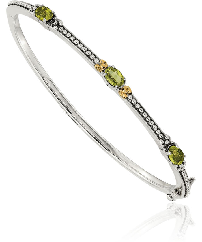 925 Sterling Silver Vintage Oval Green Peridot Bangle Bracelet