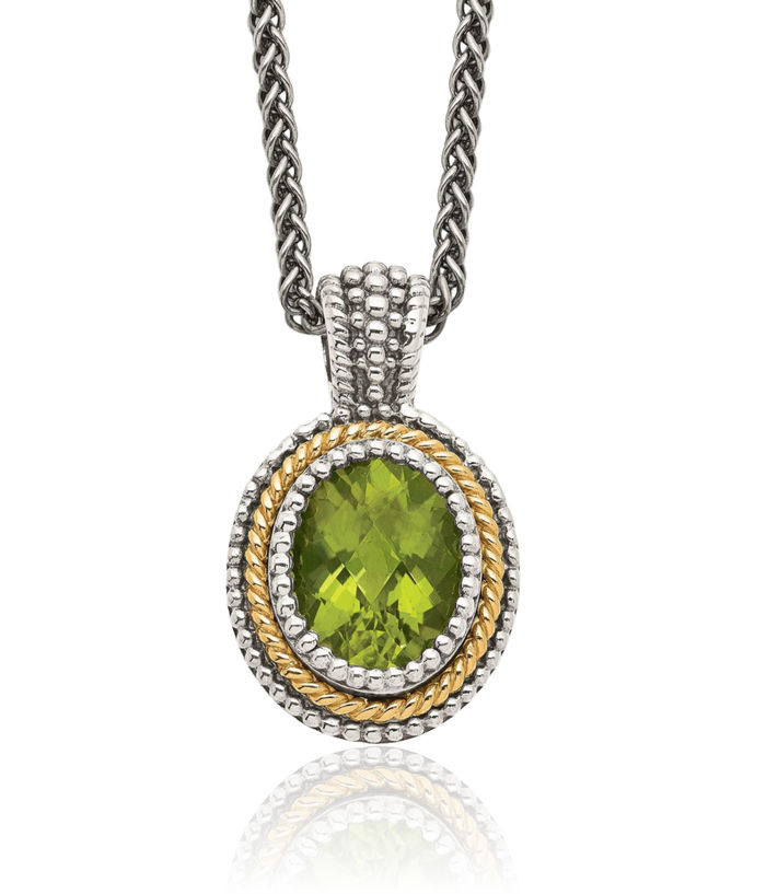 925 Sterling Silver Vintage Oval Green Peridot Chain Necklace Gemstone Pendant Charm