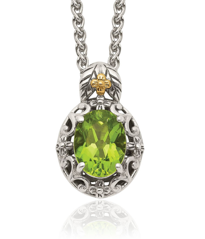 925 Sterling Silver Vintage Oval Green Peridot Chain Necklace Gemstone Pendant Charm