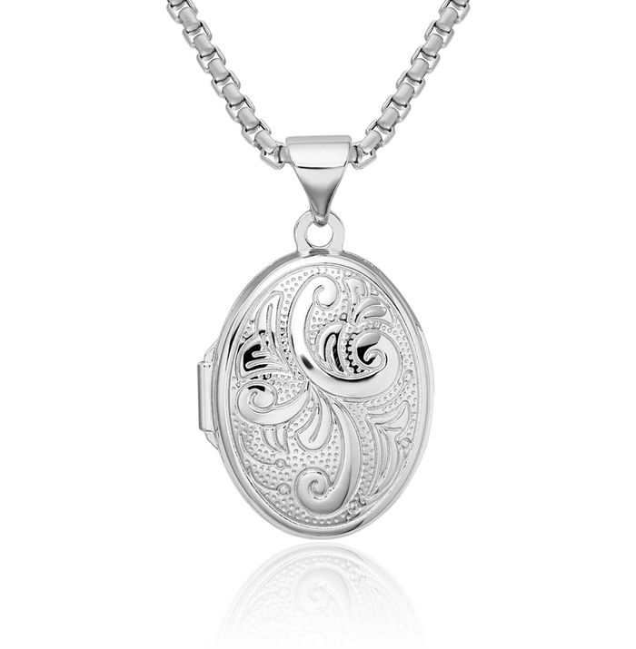 925 Sterling Silver Oval Personalized Photo Locket Necklace Picture Pendant Charm