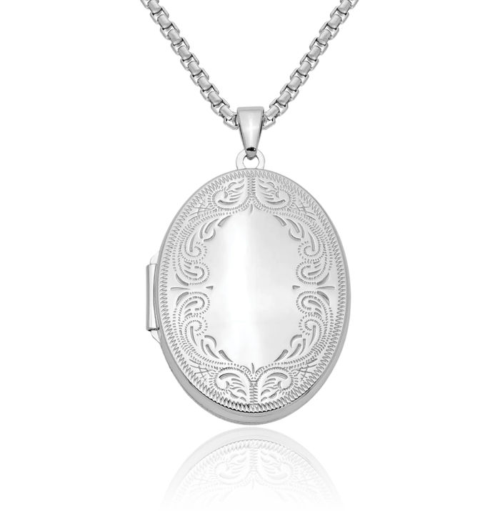 925 Sterling Silver Oval Personalized Photo Locket Necklace Picture Pendant Charm