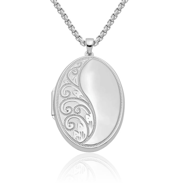 925 Sterling Silver Oval Personalized Photo Locket Necklace Picture Pendant Charm