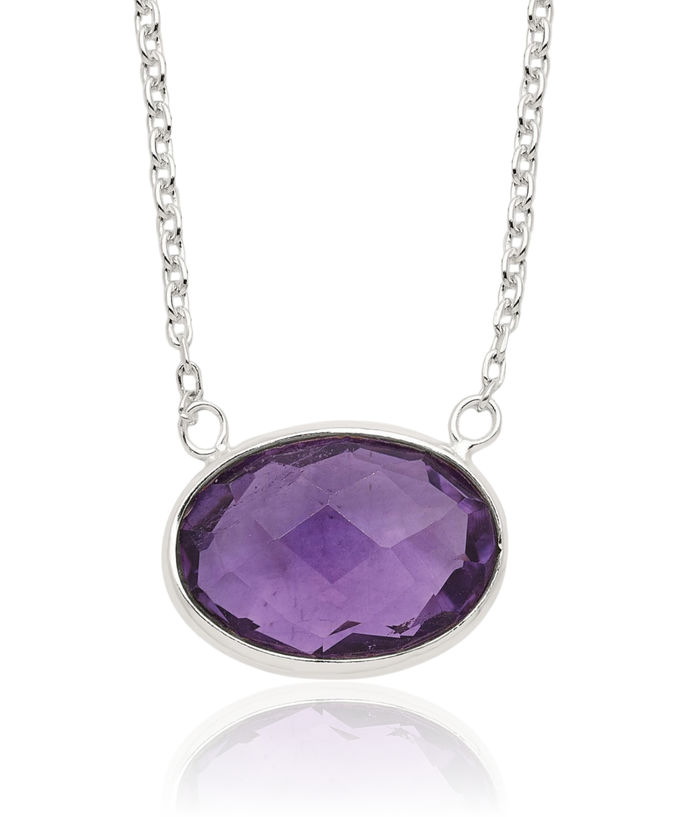 925 Sterling Silver Oval Purple Cubic Zirconia CZ Necklace Chain