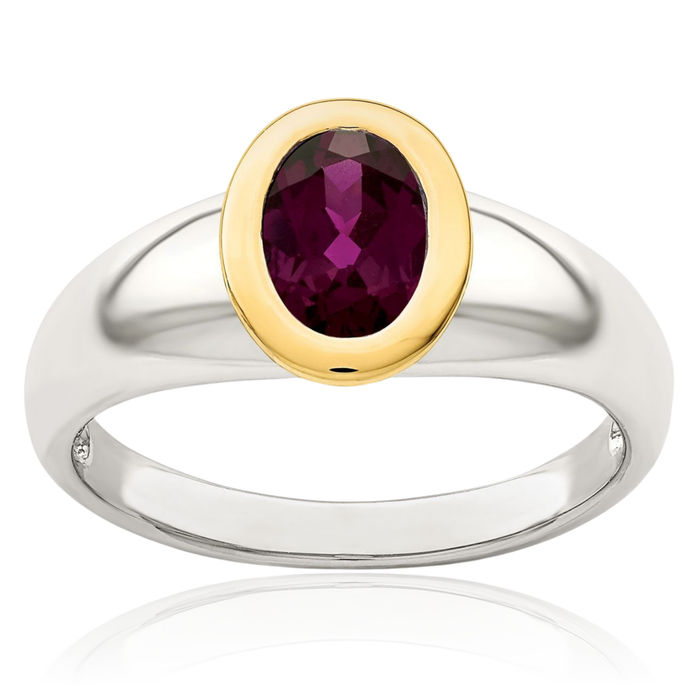 925 Sterling Silver Oval Purple Rhodolite Garnet Ring Gemstone Band