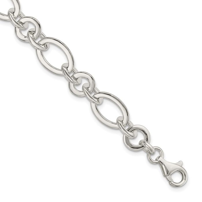 925 Sterling Silver Oval Round Cable Rolo Link Chain Bracelet