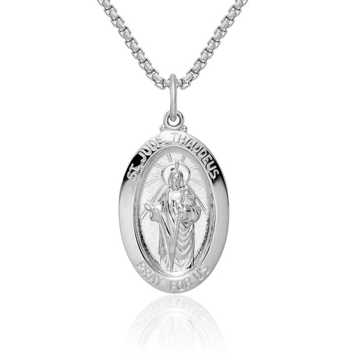 925 Sterling Silver Oval San Judas Tadeo St Jude Patron Saint Thaddeus Medal Necklace Chain Pendant Charm