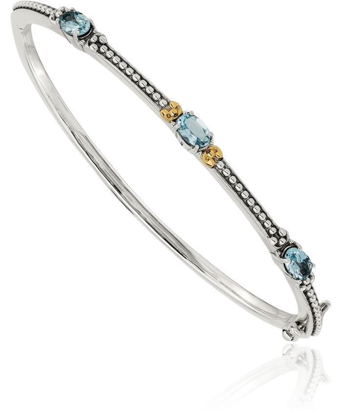 925 Sterling Silver Vintage Oval Sky Blue Topaz Gemstone Bangle Bracelet