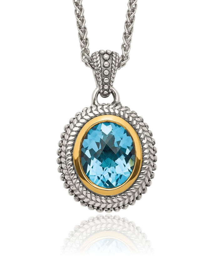 925 Sterling Silver Vintage Oval Swiss Blue Topaz Chain Necklace Gemstone Pendant Charm