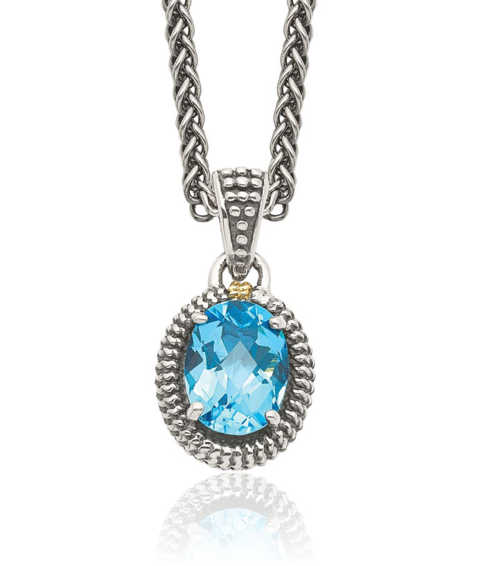 925 Sterling Silver Vintage Oval Swiss Blue Topaz Chain Necklace Gemstone Pendant Charm