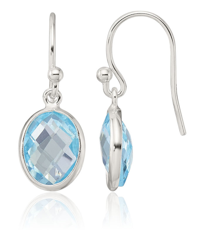 925 Sterling Silver Oval Swiss Blue Topaz Drop Dangle Earrings