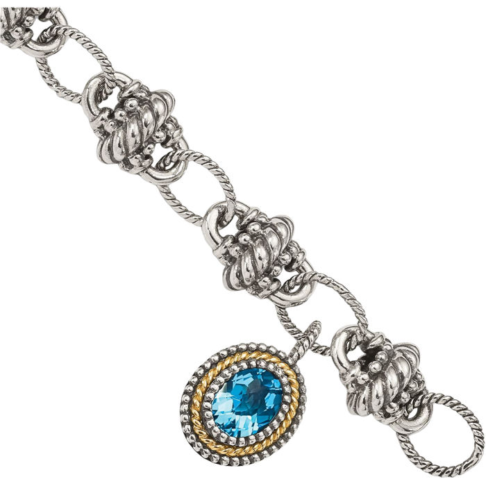 925 Sterling Silver Vintage Oval Swiss Blue Topaz Chain Gemstone Tennis Bracelet