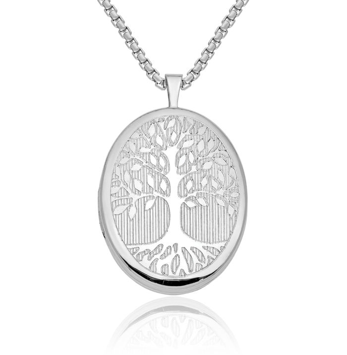 925 Sterling Silver Oval Tree of Life Locket Necklace Chain Pendant Charm