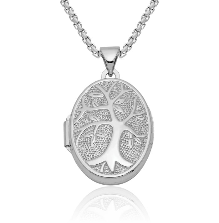 925 Sterling Silver Oval Tree of Life Personalized Photo Locket Necklace Picture Pendant Charm