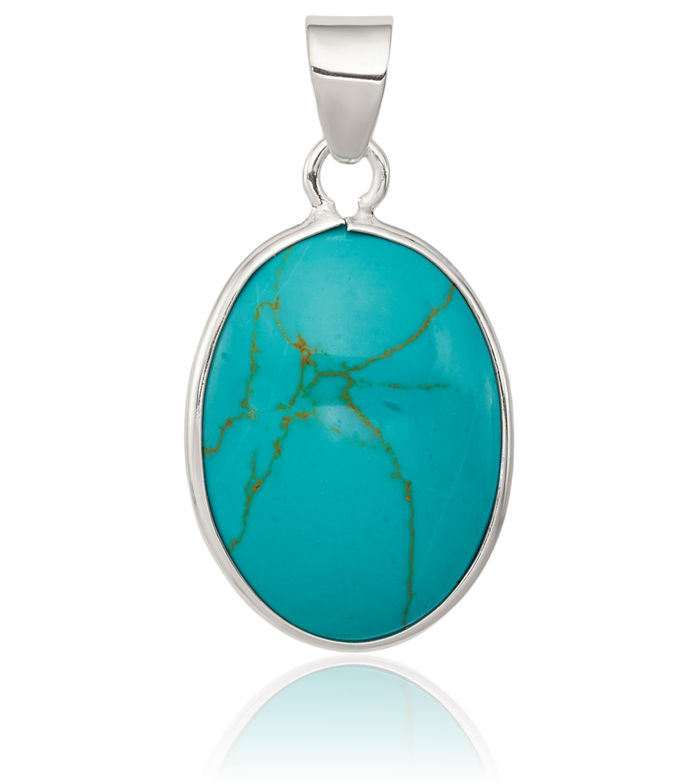 925 Sterling Silver Oval Blue Turquoise Necklace Charm Gemstone Pendant