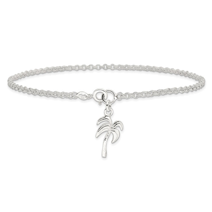 925 Sterling Silver Palm Tree Anklet Summer Beach Foot Ankle Bracelet