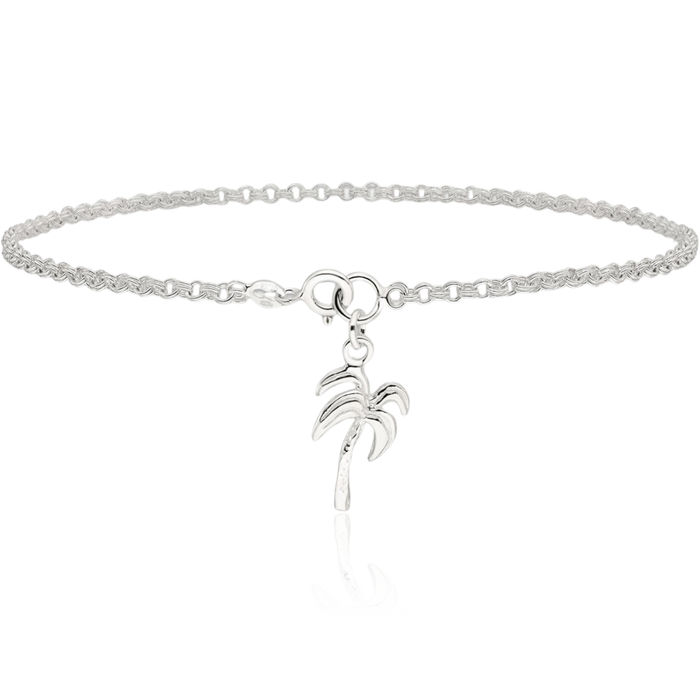 925 Sterling Silver Palm Tree Anklet Summer Beach Foot Ankle Bracelet