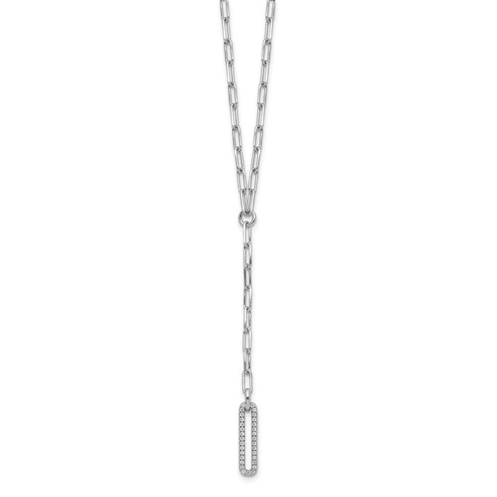 925 Sterling Silver Paperclip Link Cubic Zirconia CZ Necklace Chain