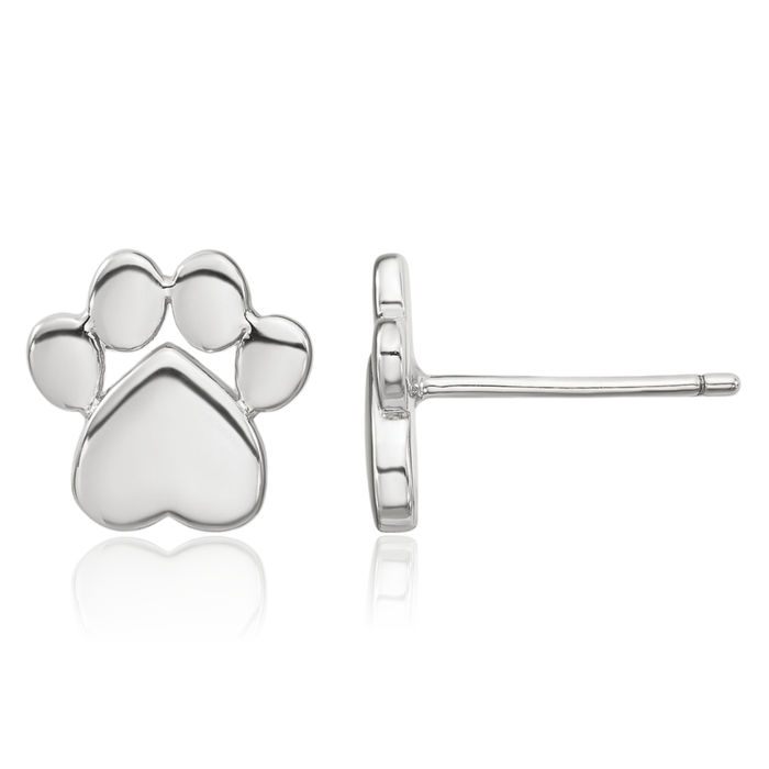 925 Sterling Silver Paw Print Pet Post Stud Earring Chain Necklace Set