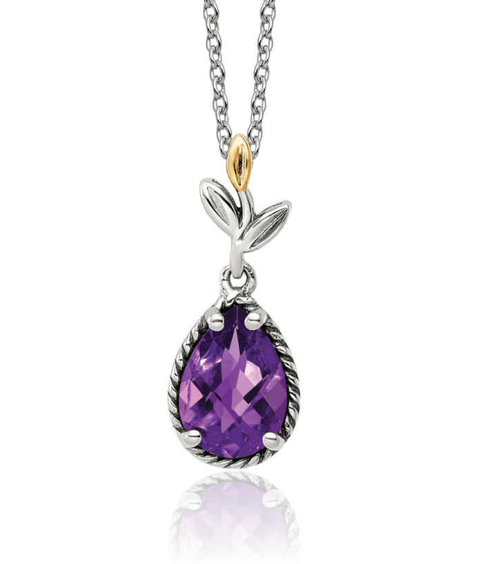 925 Sterling Silver Pear Purple Amethyst Chain Necklace Gemstone Pendant Charm