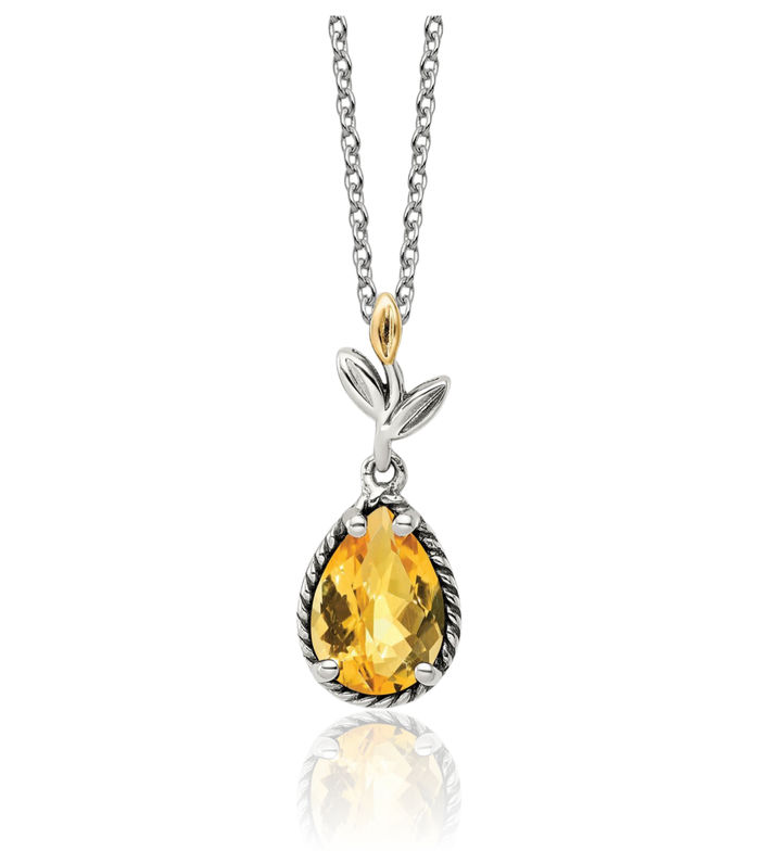 925 Sterling Silver Vintage Pear Yellow Orange Citrine Necklace