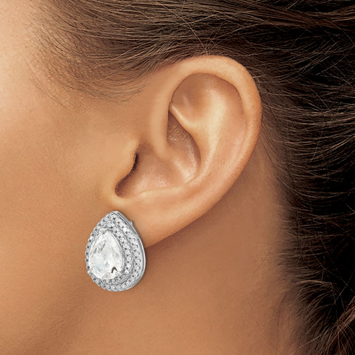 925 Sterling Silver Cubic Zirconia CZ Double Halo Round Studs Pear Teardrop Gemstone Earrings