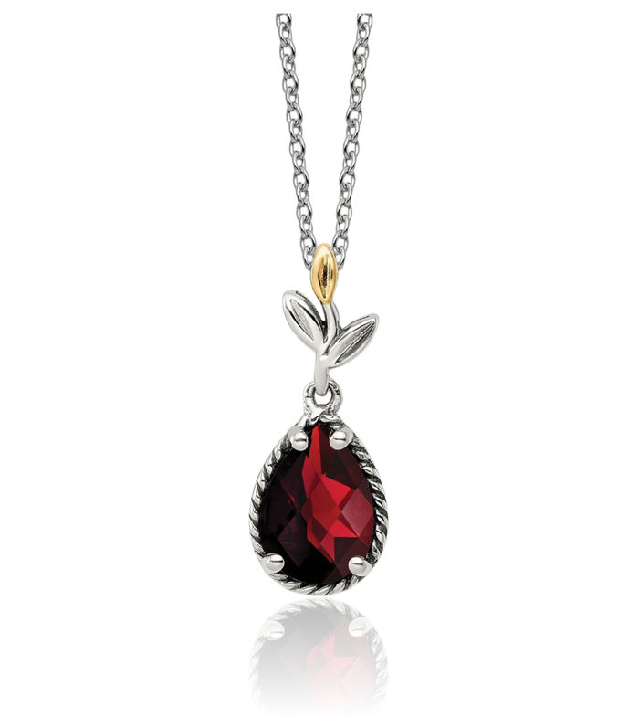 925 Sterling Silver Vintage Pear Red Garnet Necklace