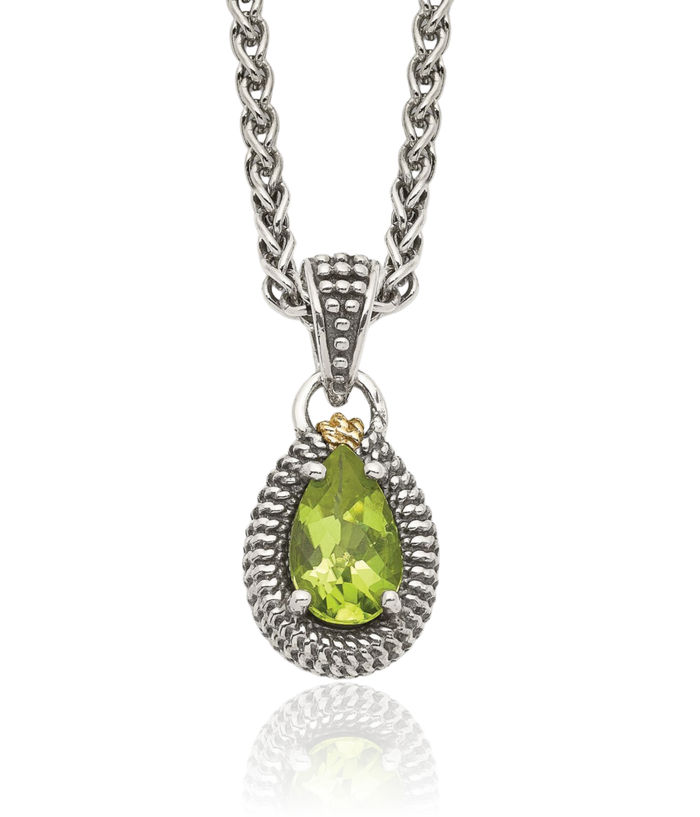 925 Sterling Silver Vintage Pear Green Peridot Necklace