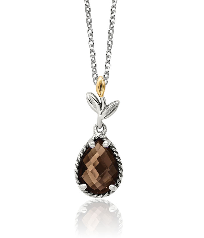 925 Sterling Silver Pear Brown Smoky Quartz Chain Necklace Gemstone Pendant Charm