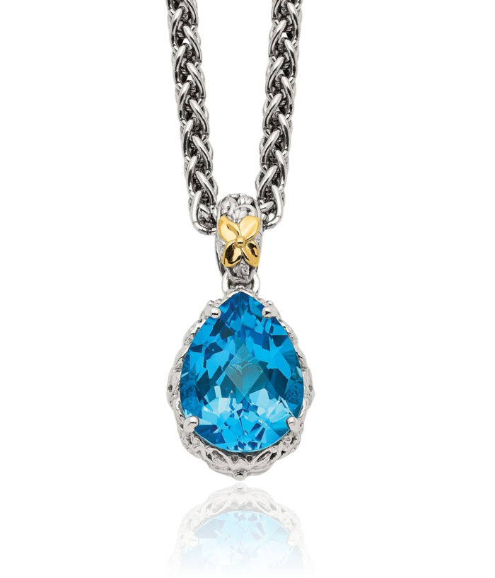 925 Sterling Silver Vintage Pear Swiss Blue Topaz Chain Necklace Gemstone Pendant Charm