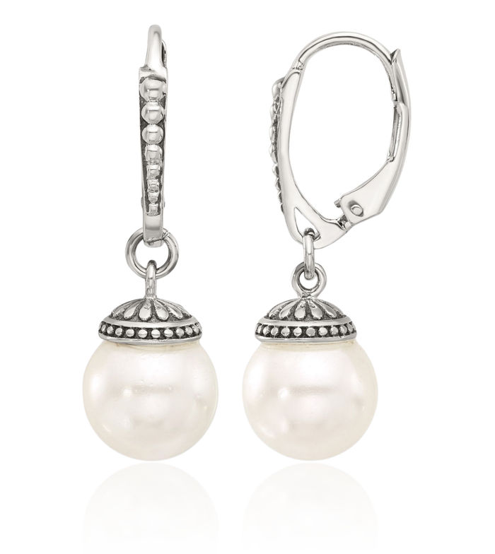 925 Sterling Silver Vintage Pearl Drop Dangle Earrings