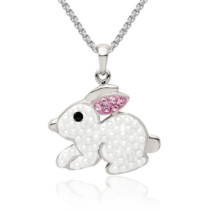 925 Sterling Silver Pearl Preciosa Rhinestone Crystals Rabbit Necklace Chain Pendant Charm