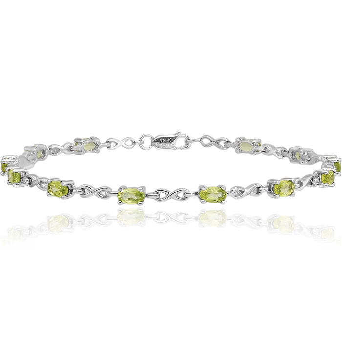 925 Sterling Silver Green Peridot Chain Tennis Charm Bracelet