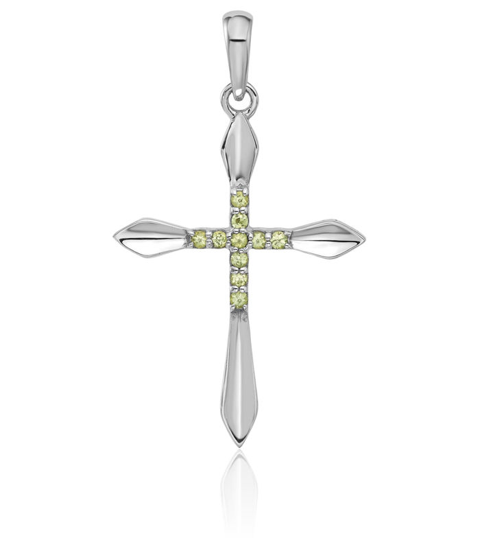 925 Sterling Silver Green Peridot Holy Cross Necklace Charm Gemstone Pendant August Birthstone Jewelry