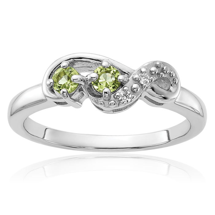 925 Sterling Silver Green Peridot Cubic Zirconia CZ Ring Gemstone Band August Birthstone Jewelry