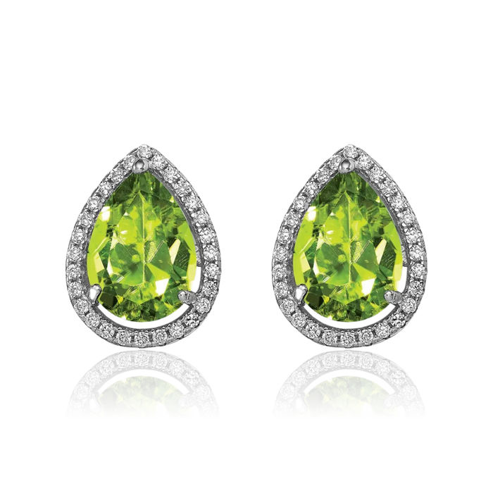 925 Sterling Silver Green Peridot Cubic Zirconia CZ Stud Earrings August Birthstone Jewelry